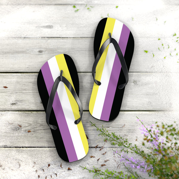 XL Black sole Anonbinary Pride Flip Flops