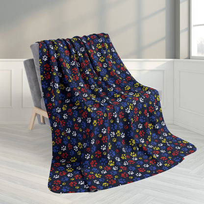 60" × 80" Red, Yellow & Blue Ohio Paw Prints Black Fleece Sherpa Blanket