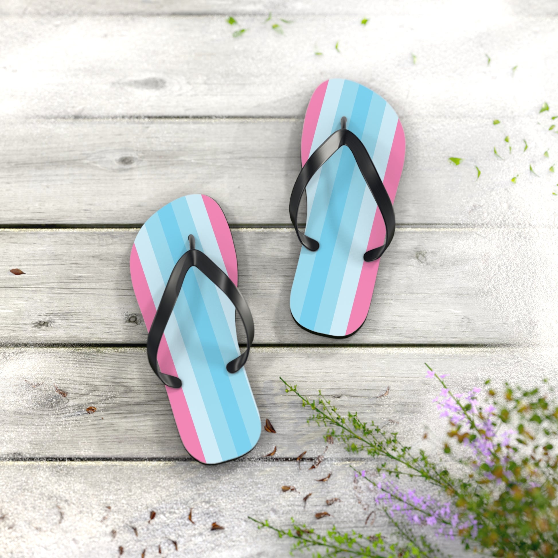 S Black sole Transmasculine Pride Flip Flops