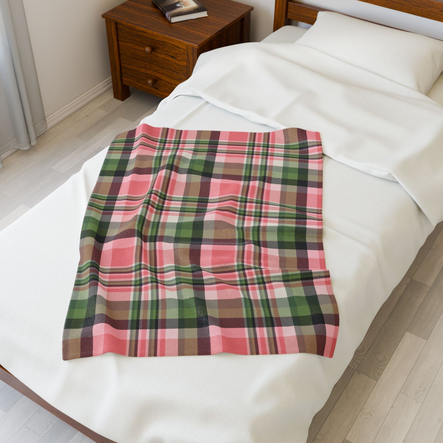 Christmas Pink & Green Plaid Velveteen Plush Blanket