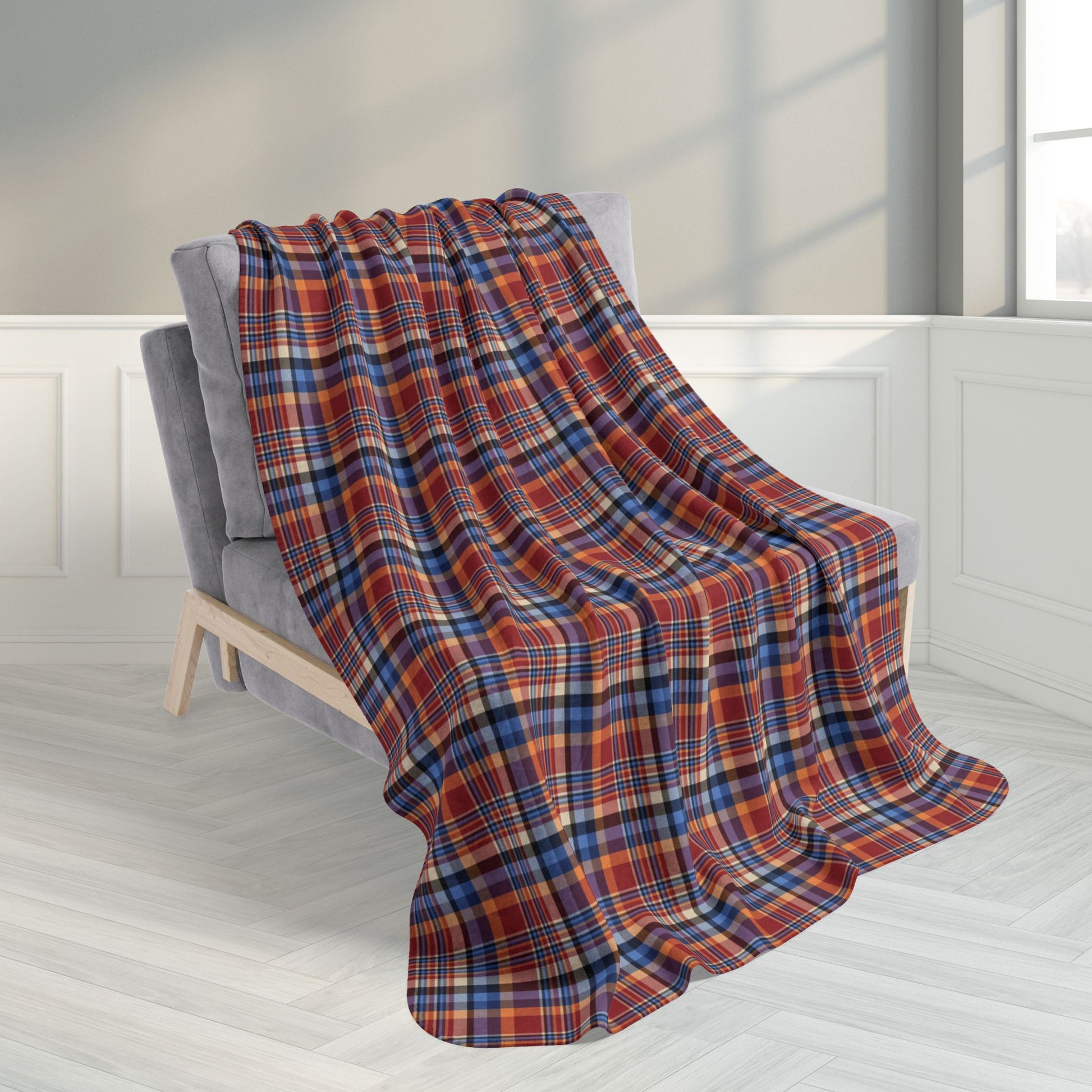 50" × 60" Red, Blue & Orange Sandusky OH Plaid Fleece Sherpa Blanket