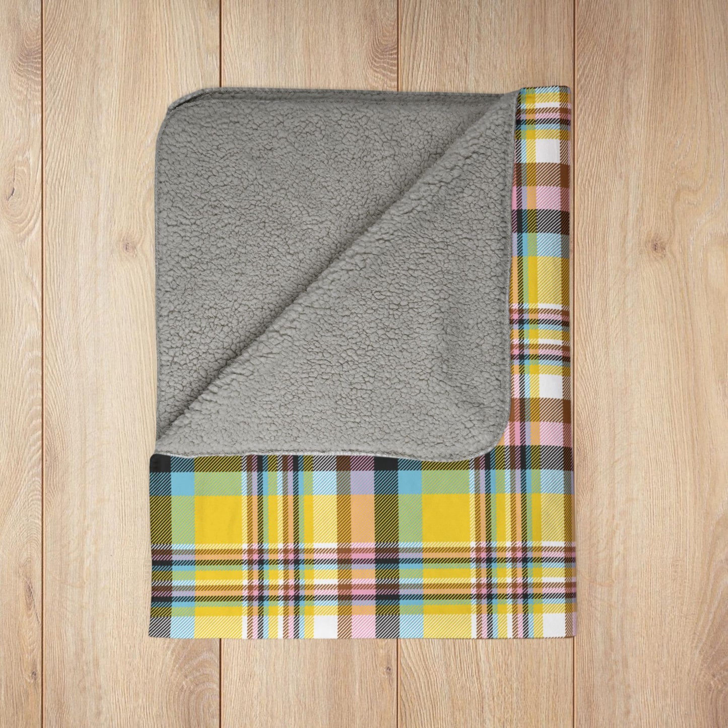 Rainbow Intersex Progress Pride Plaid Fleece Sherpa Blanket