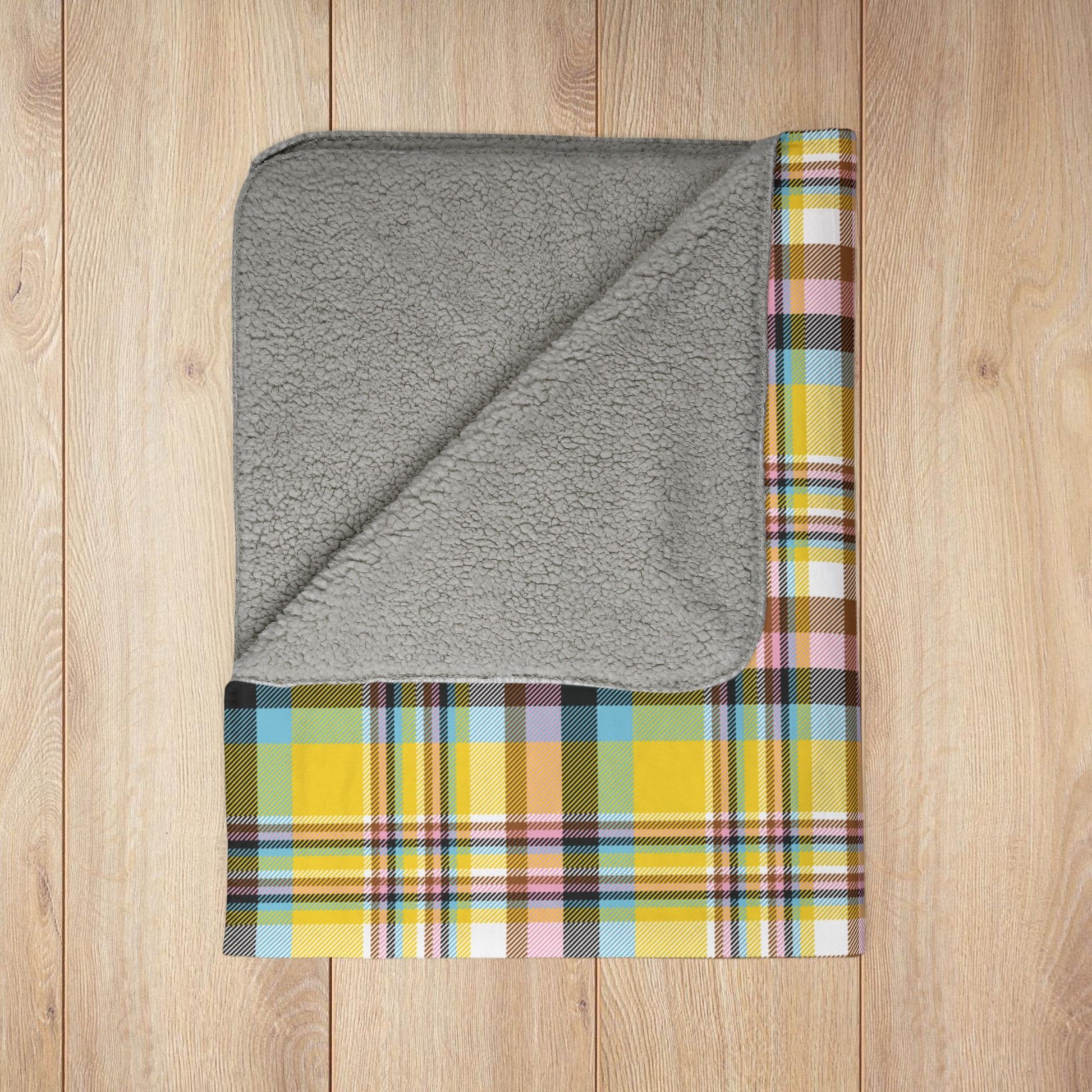 Rainbow Intersex Progress Pride Plaid Fleece Sherpa Blanket