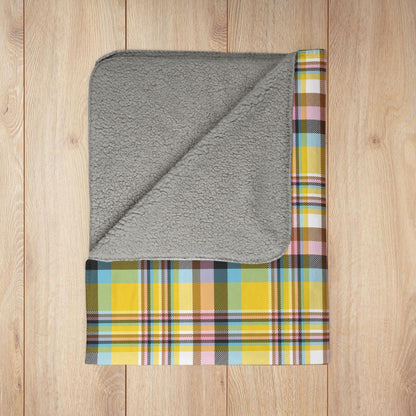 Rainbow Intersex Progress Pride Plaid Fleece Sherpa Blanket