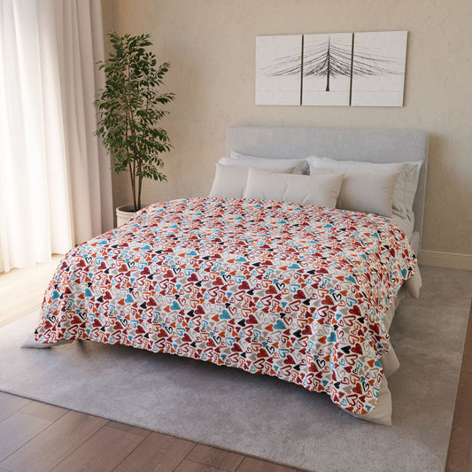 Red, Orange & Blue Hearts White Sandusky OH Fleece Sherpa Blanket