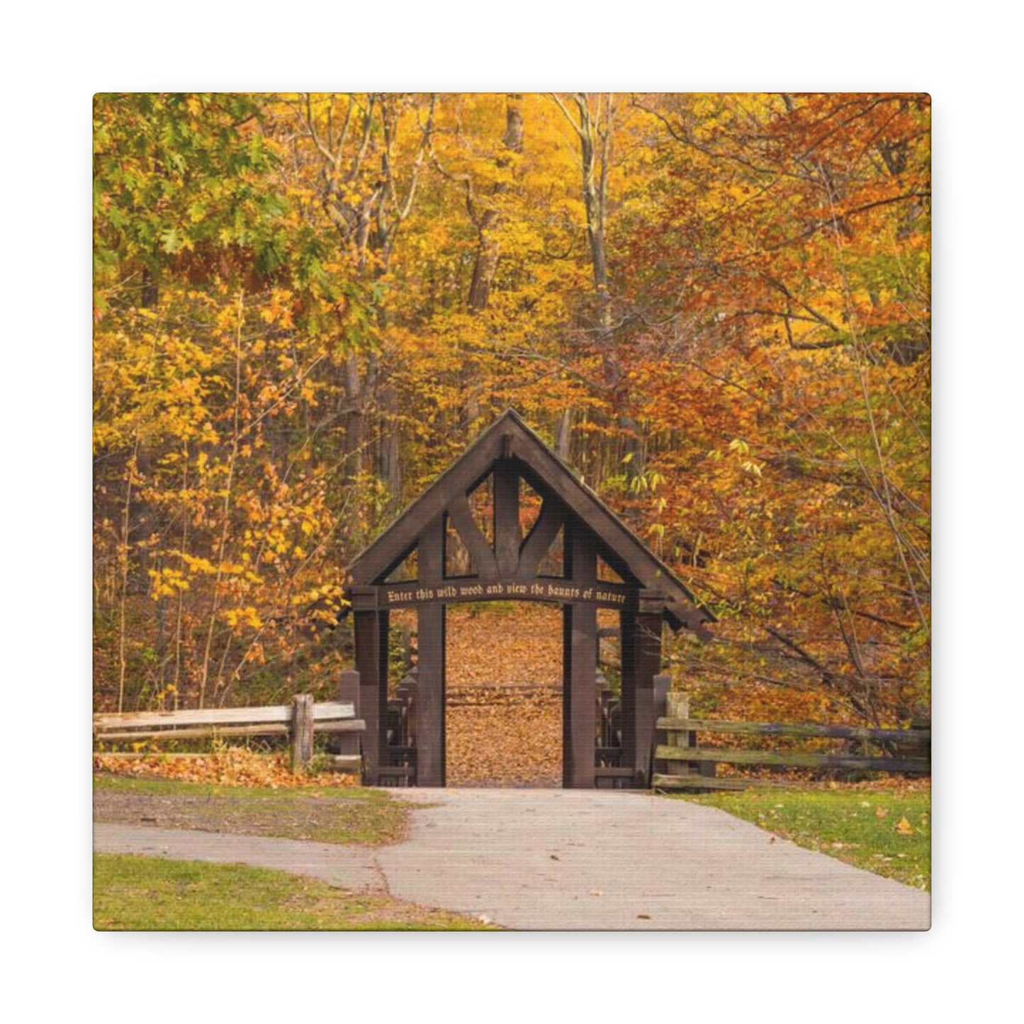 Seven Bridges Trail’s Covered Bridge at Grant Park in South Milwaukee Wisconsin, Photography Canvas Wrap Wall Art