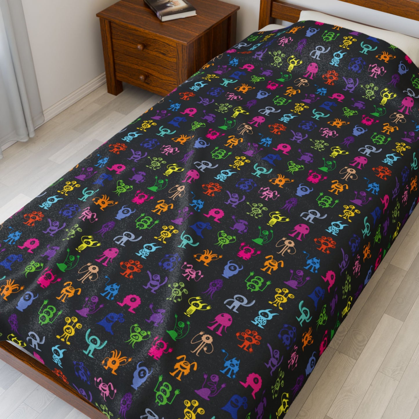 Halloween Multicolored Monsters Velveteen Plush Blanket