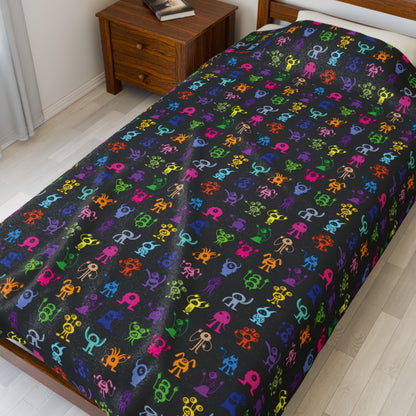 Halloween Multicolored Monsters Velveteen Plush Blanket