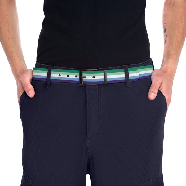 Black Metal 50'' Gay Men Pride 5-Stripe Flag Belt
