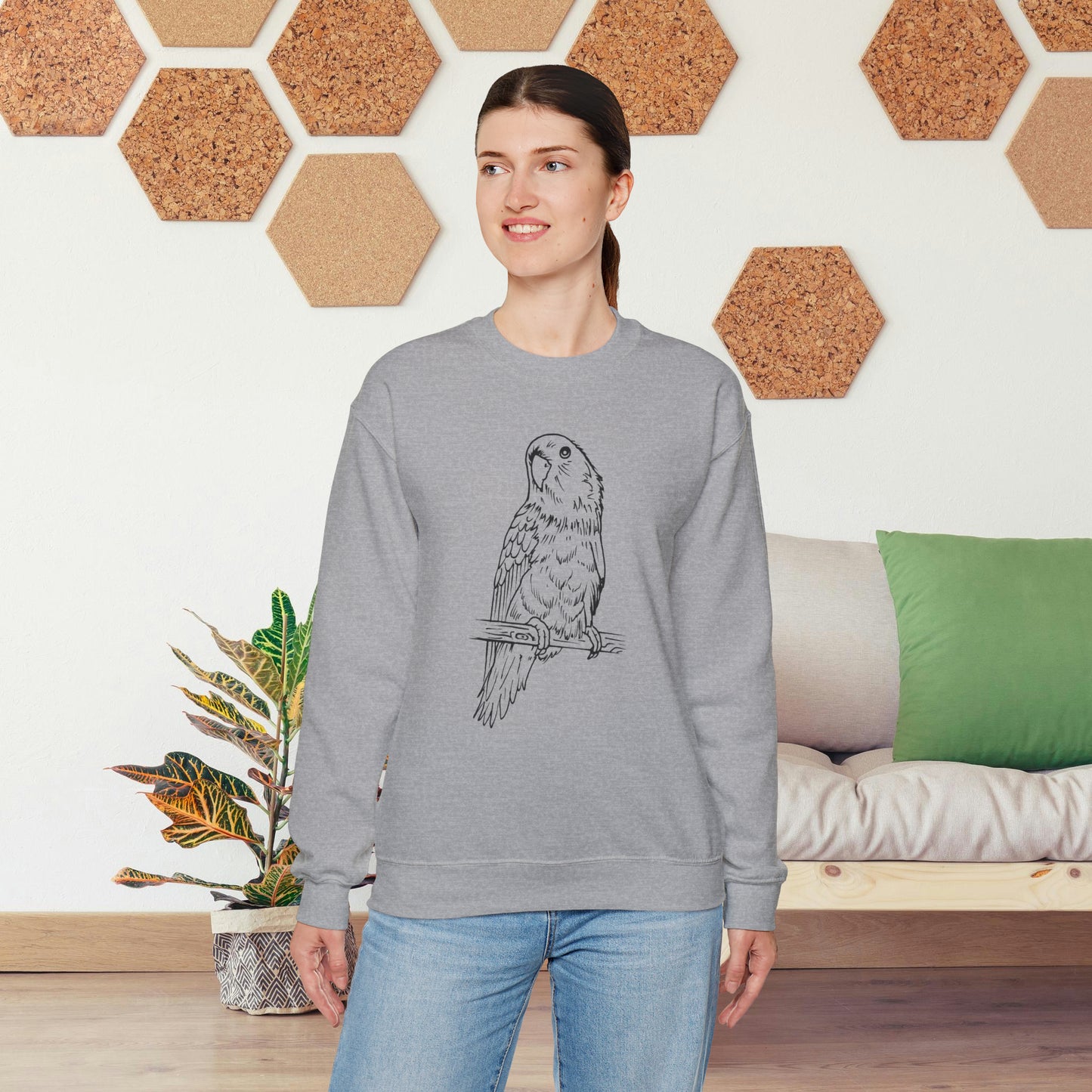 Lovebird Cutie Pie, Line Art Crew Neck Sweatshirt