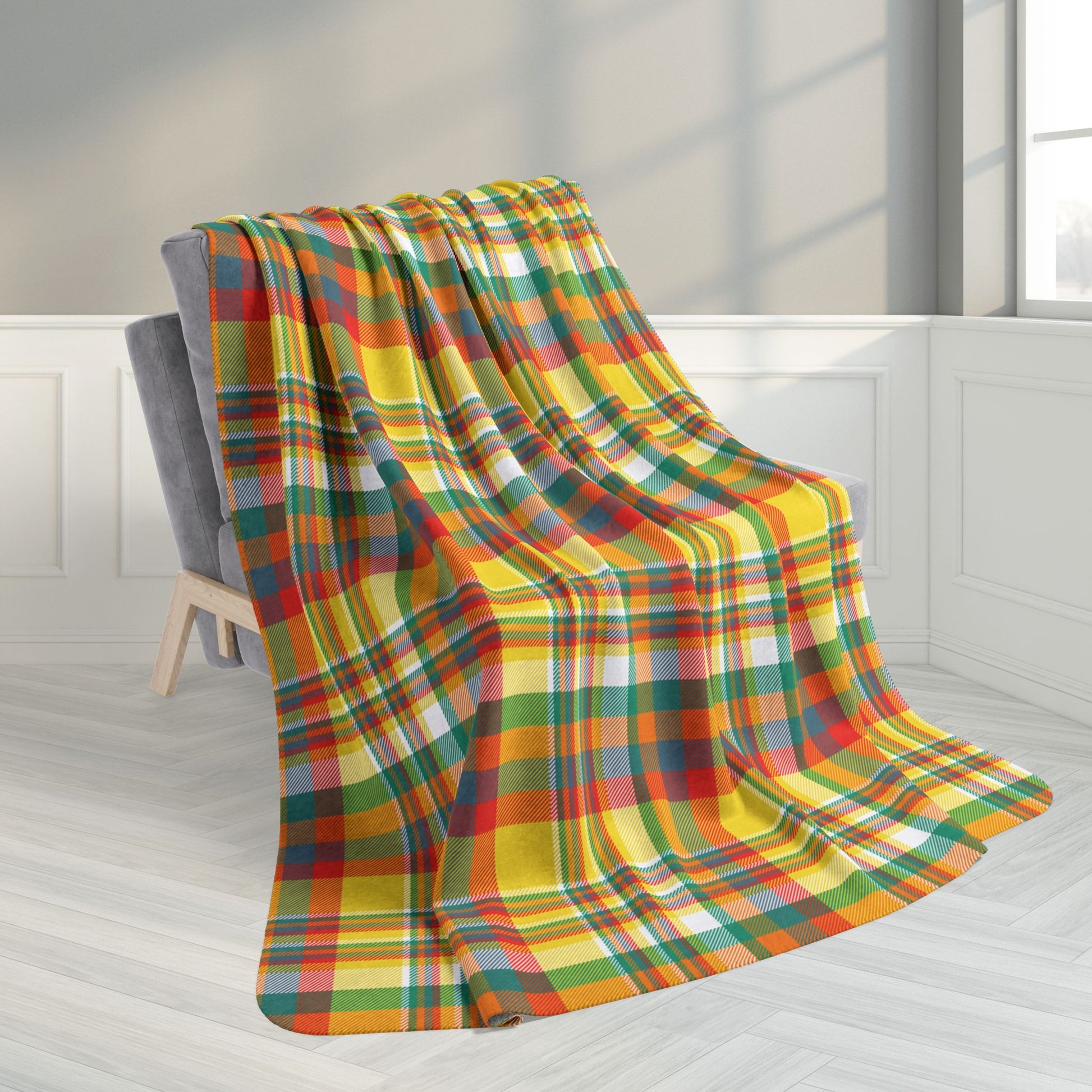 60" × 80" Summer Colors Plaid Fleece Sherpa Blanket