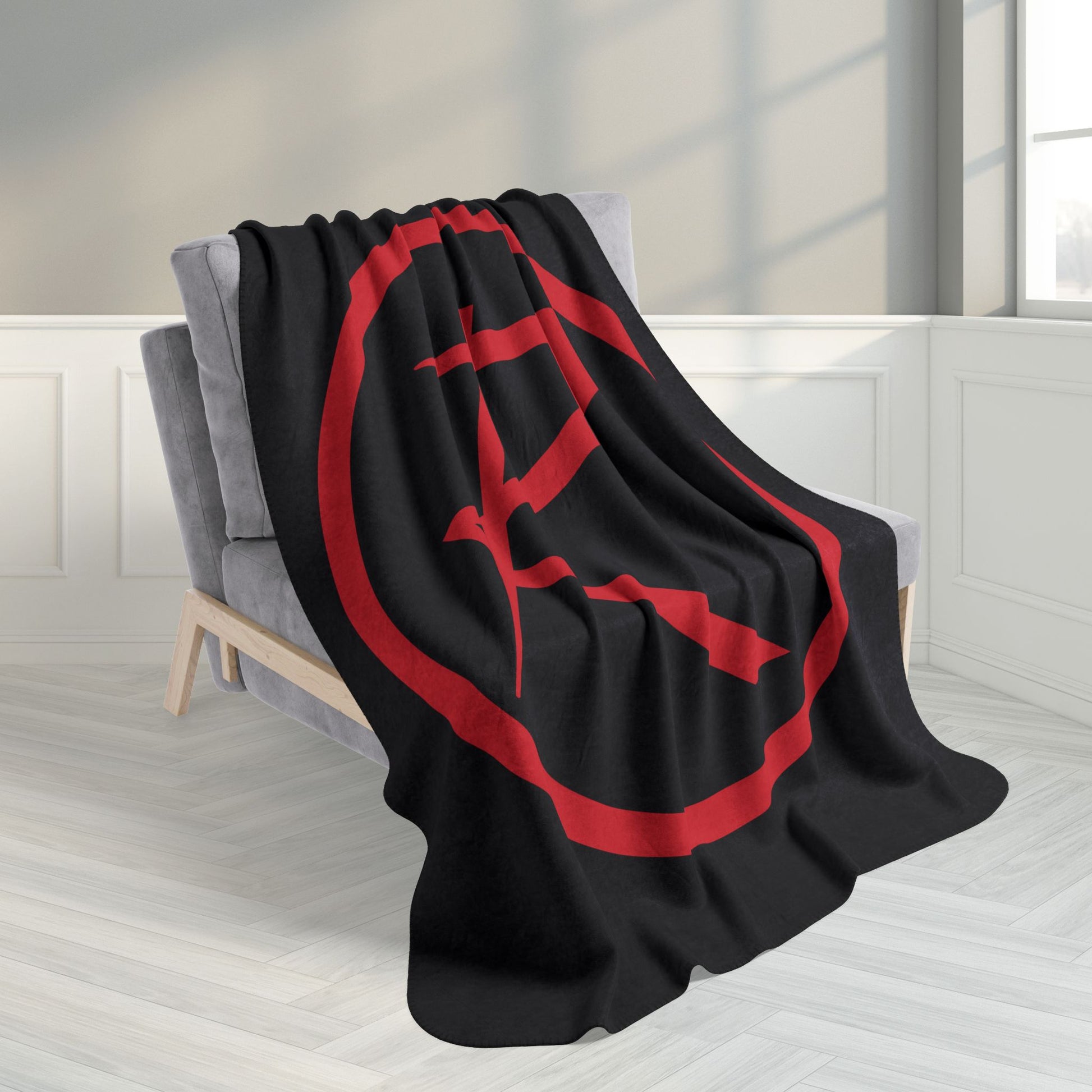 Rambler Red Logo Black Fleece Sherpa Blanket