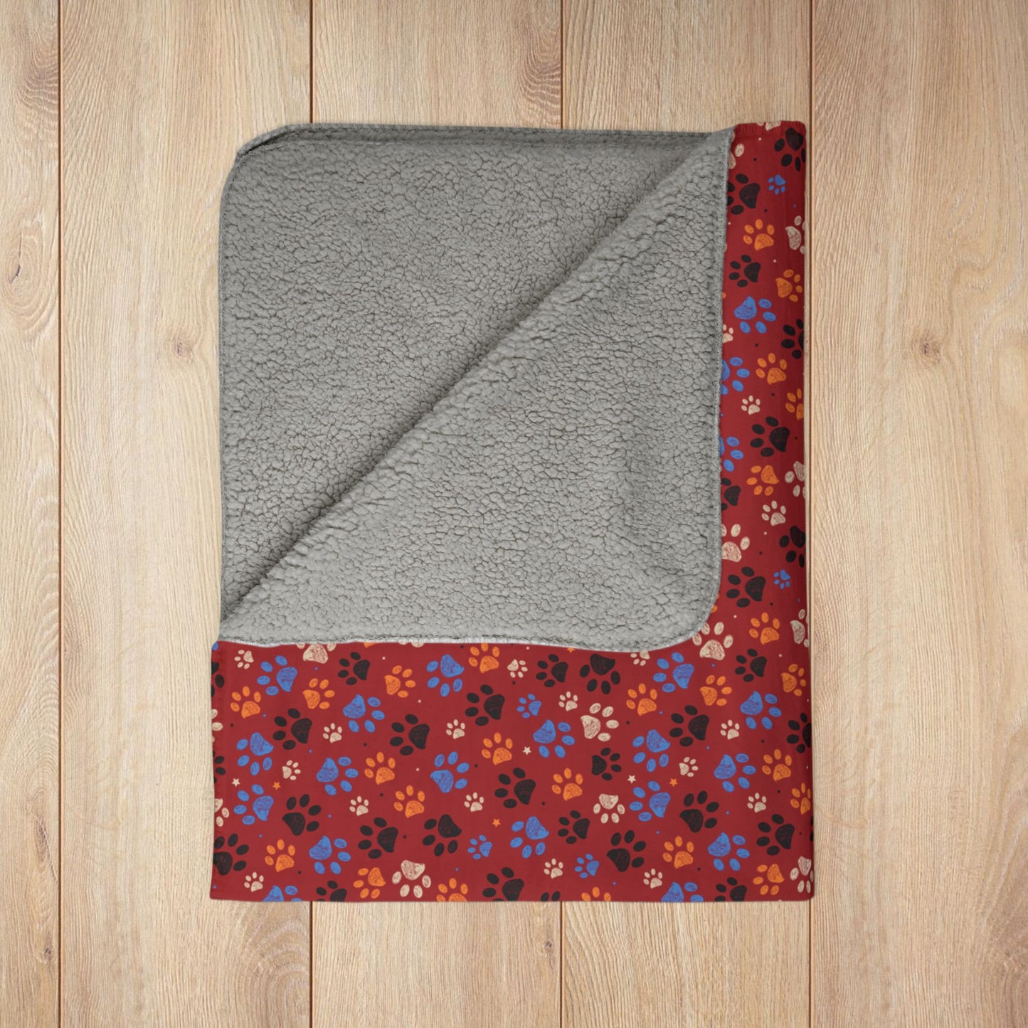 Blue & Orange Ohio Paw Prints Red Fleece Sherpa Blanket