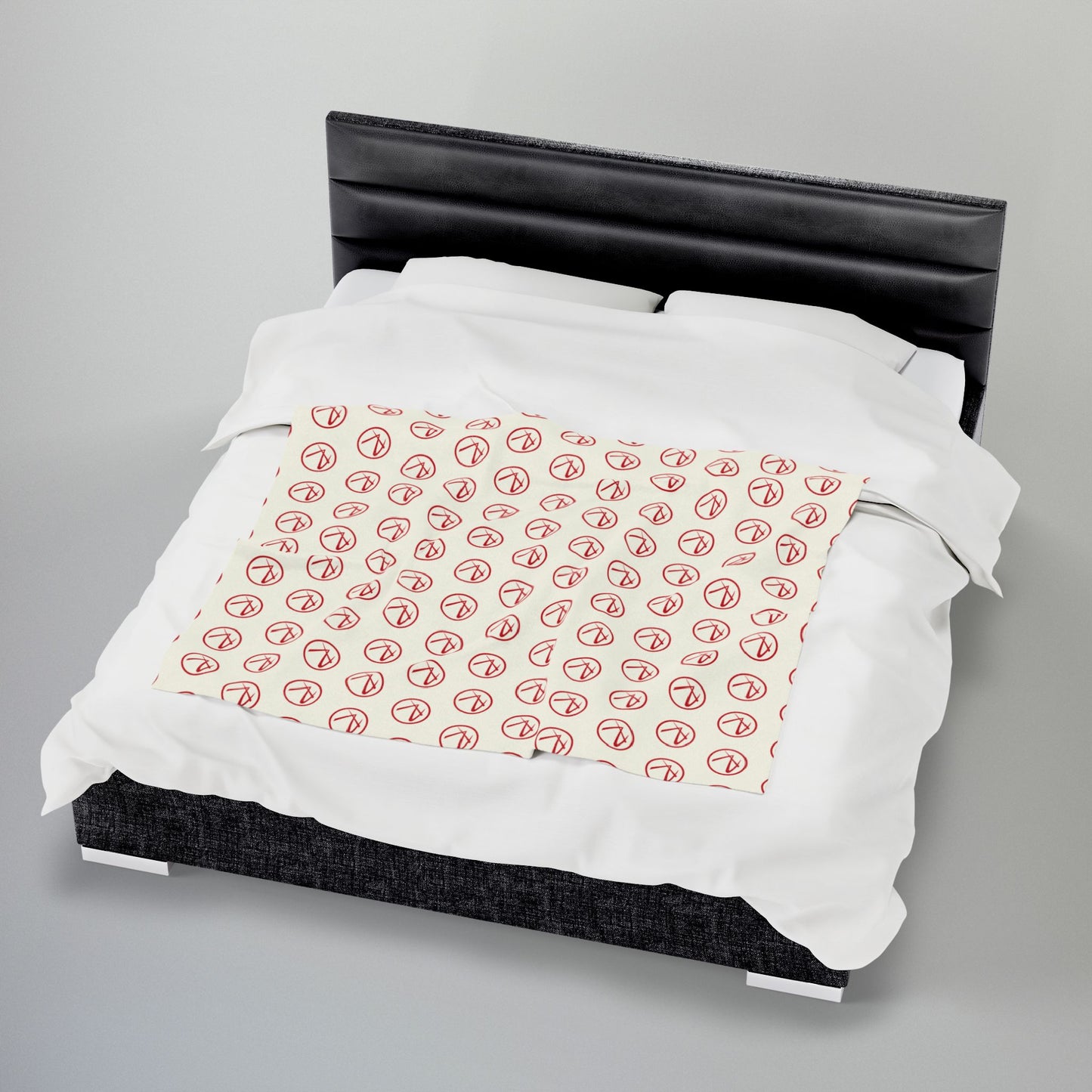 Red Rambler Logo Ivory Velveteen Plush Blanket
