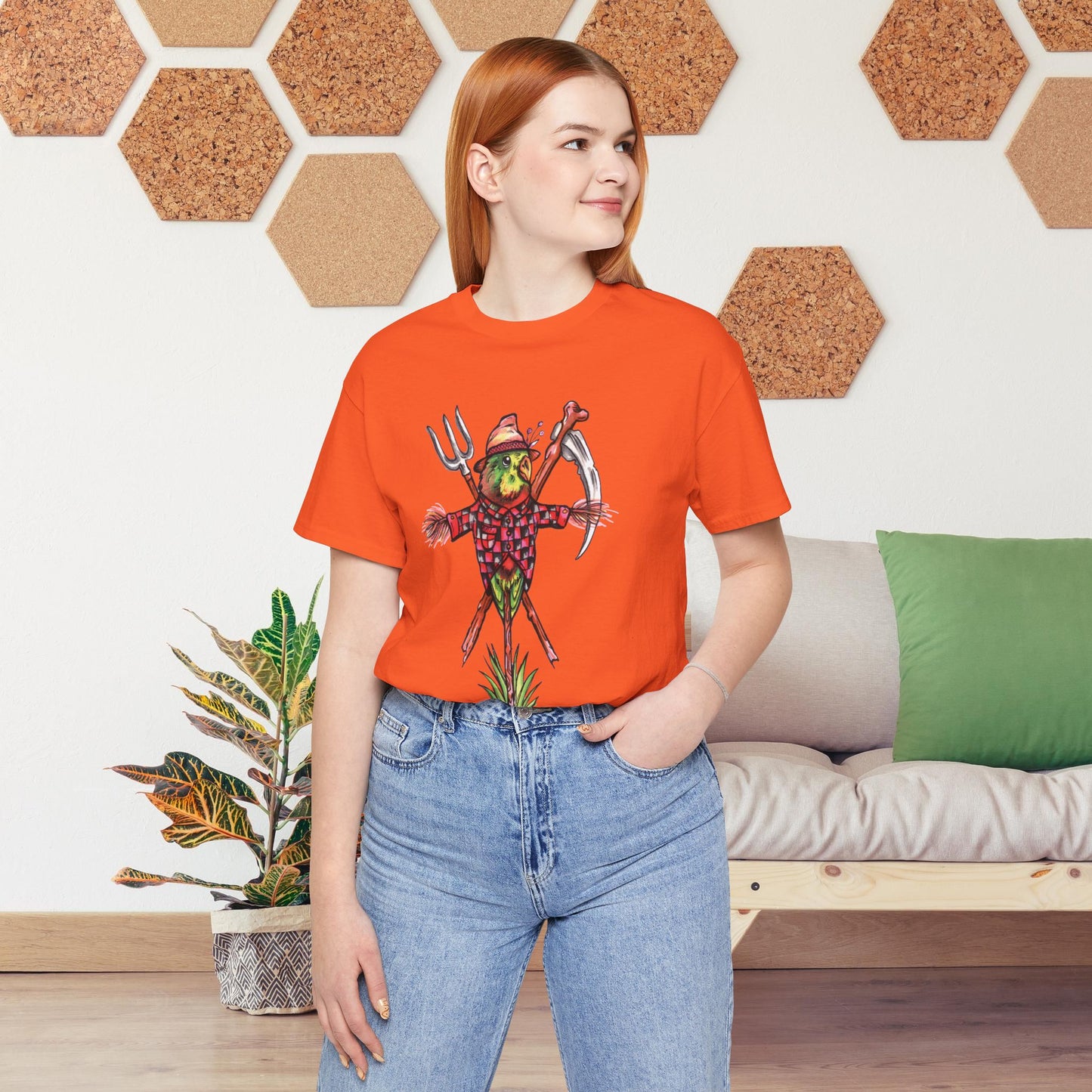 Scarecrow Lovebird, Hand-Drawn & Hand-Colored Tee