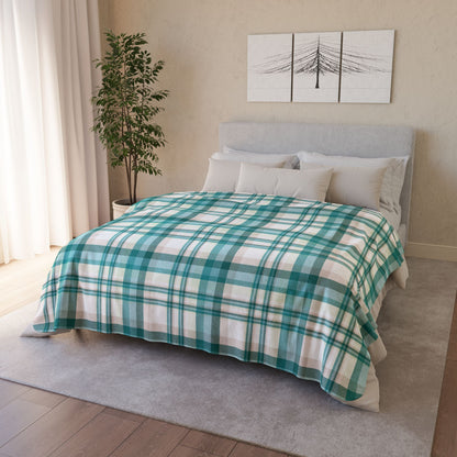 Coastal Teal Plaid Fleece Sherpa Blanket