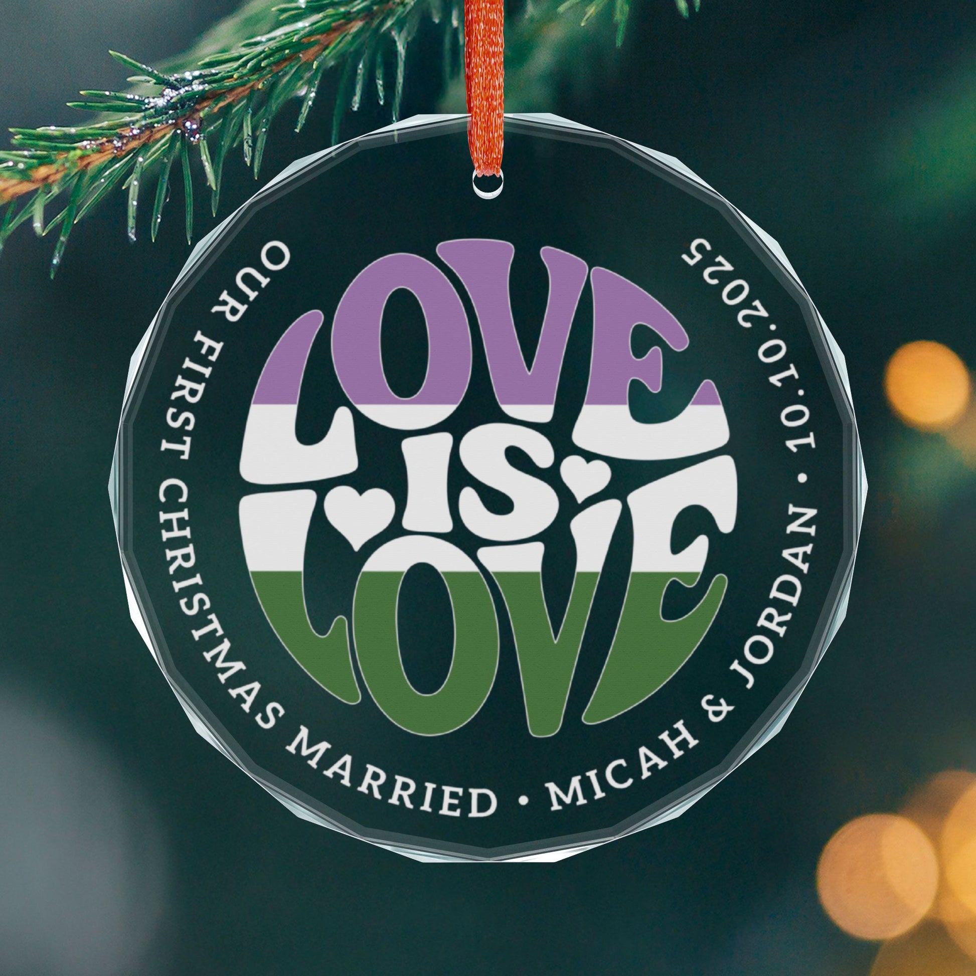 Round One size Custom Crystal Love is Love Genderqueer Pride 3" Circle Ornament