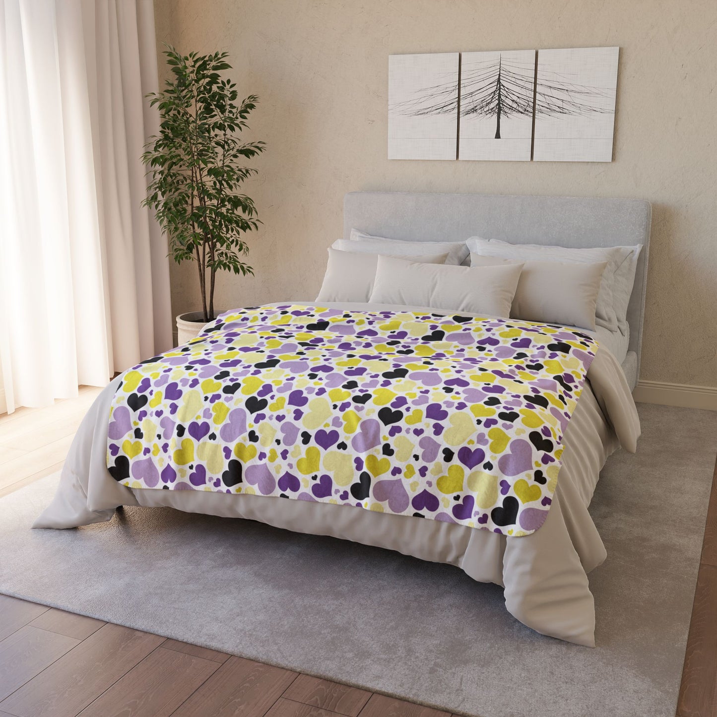 Non-Binary Pride Valentine’s Day Hearts White Fleece Sherpa Blanket