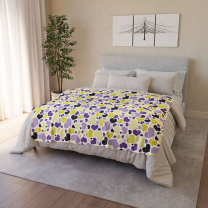 Non-Binary Pride Valentine’s Day Hearts White Fleece Sherpa Blanket