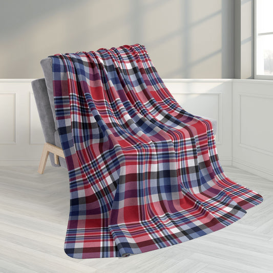 60" × 80" America U.S.A. Red, White & Blue Plaid Fleece Sherpa Blanket