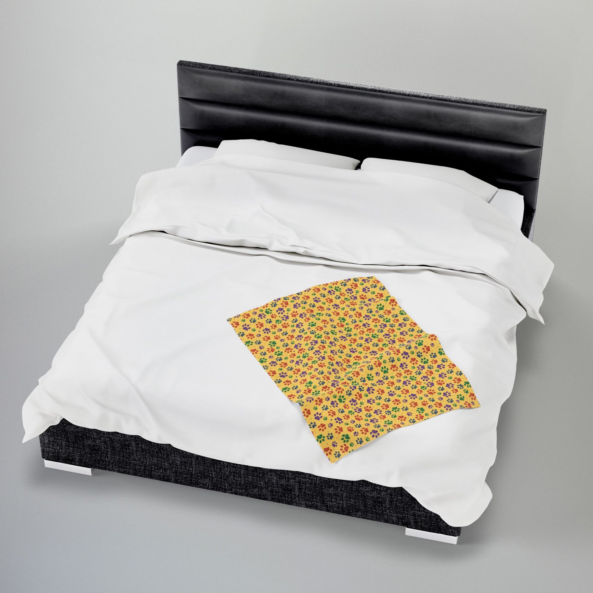 Red, Green & Purple Ohio Paw Prints Yellow Velveteen Plush Blanket