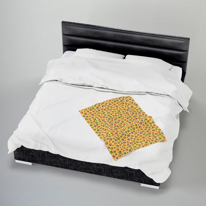 Red, Green & Purple Ohio Paw Prints Yellow Velveteen Plush Blanket