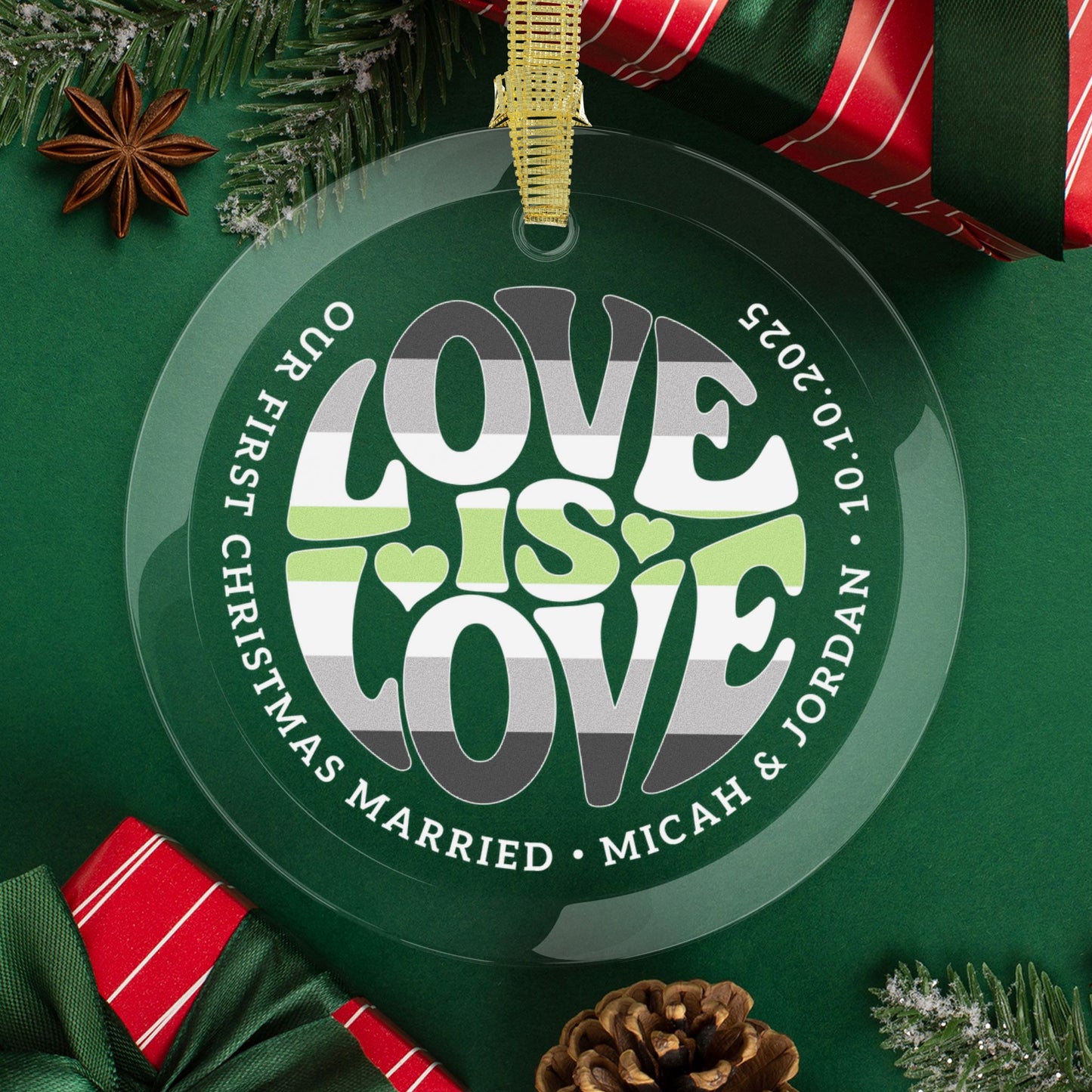 Round One Size Custom Glass Love is Love Agender Pride 3.5" Circle Ornaments