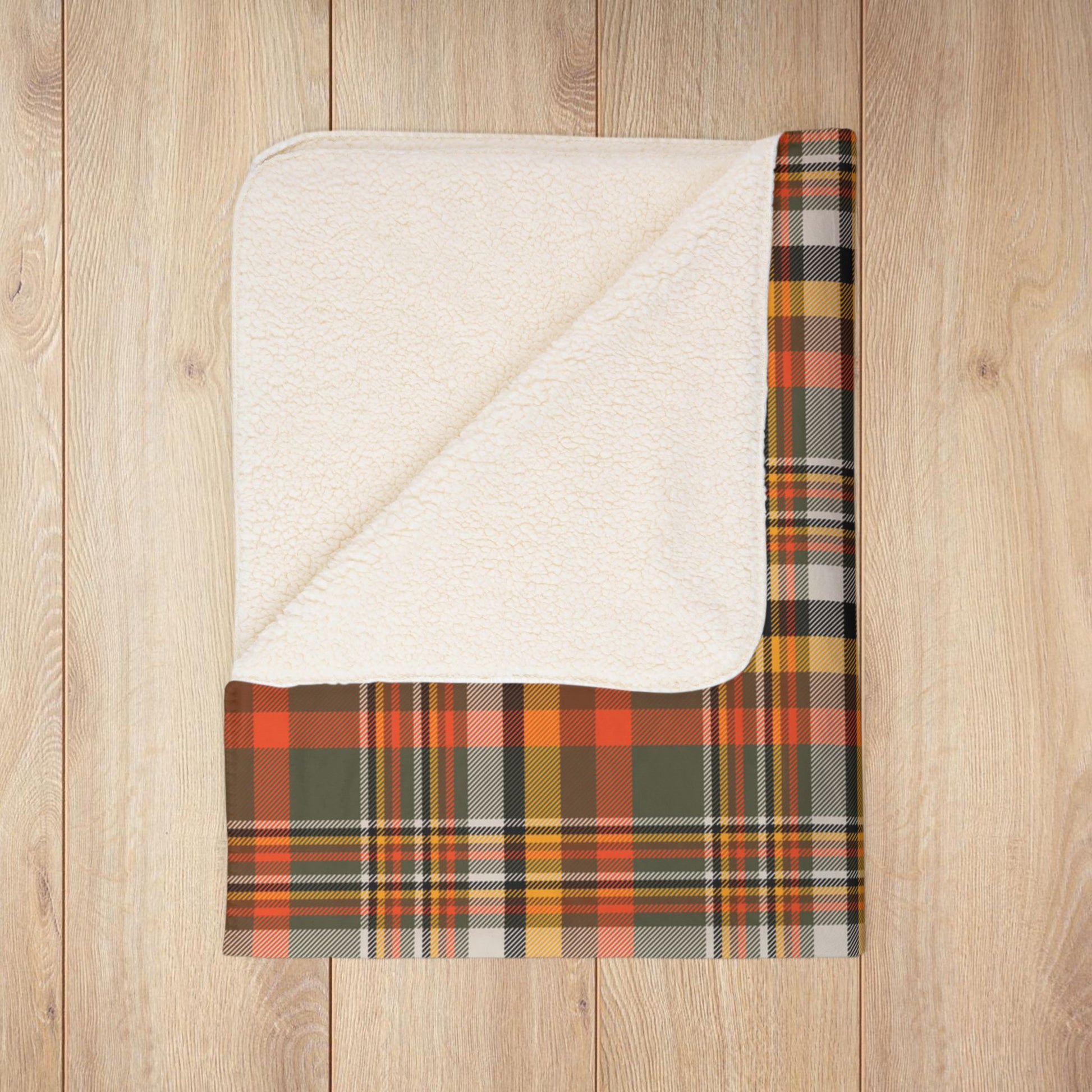Dark Green, Orange & Gold Elysburg PA Plaid Fleece Sherpa Blanket