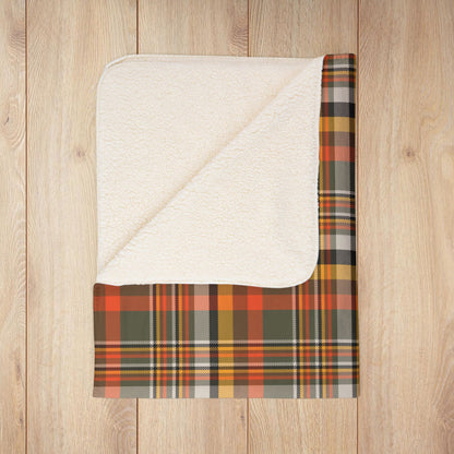 Dark Green, Orange & Gold Elysburg PA Plaid Fleece Sherpa Blanket