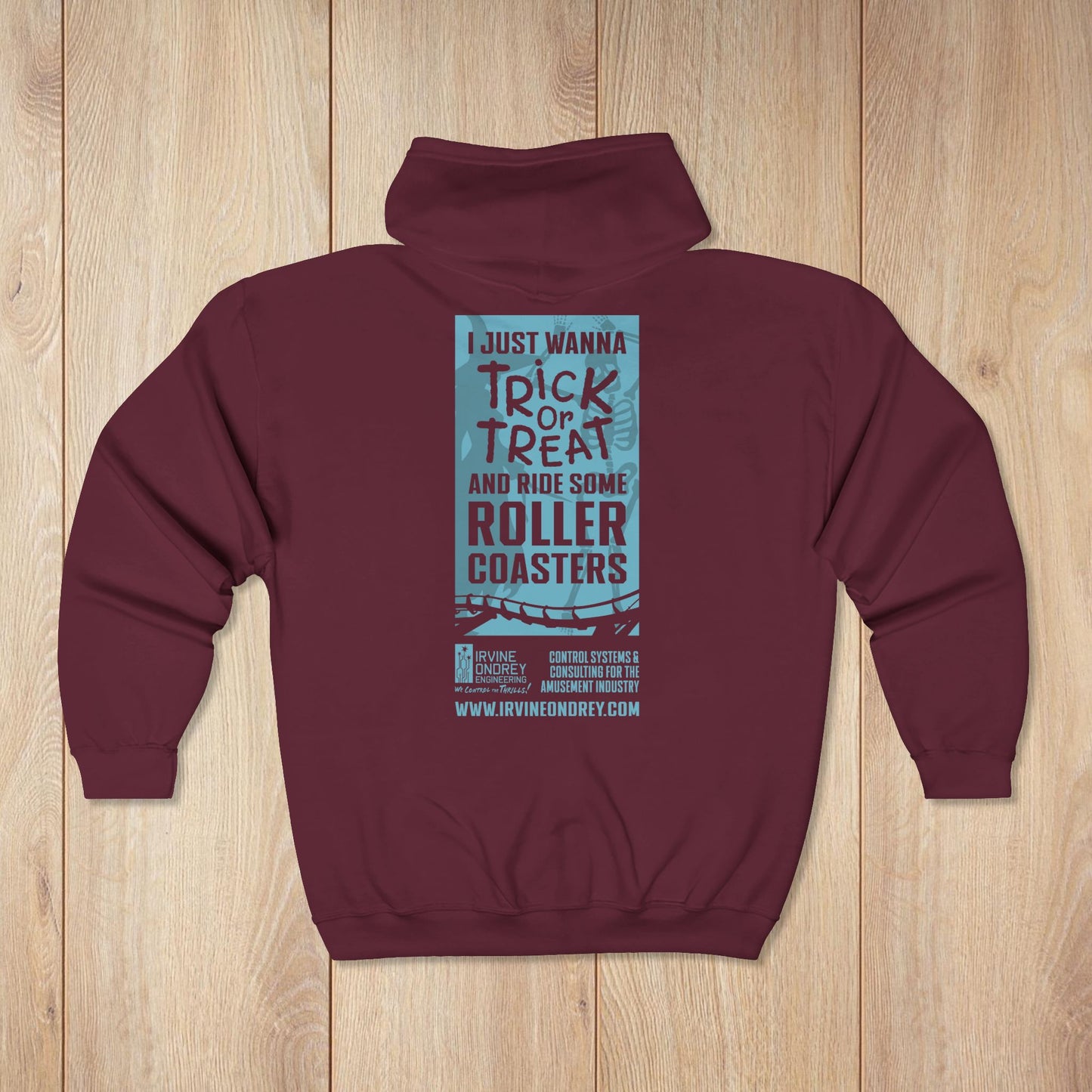 I Just Wanna Trick-or-Treat & Roller Coasters Zip Hoodie • Irvine Ondrey Engineering