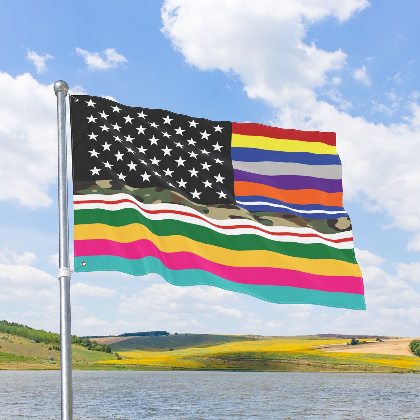 USA All Thin Lines American Flag with Grommets