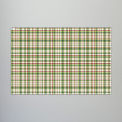 29'' x 20" Matte Christmas Green, Cream & Red Plaid Gift Wrapping Paper Roll