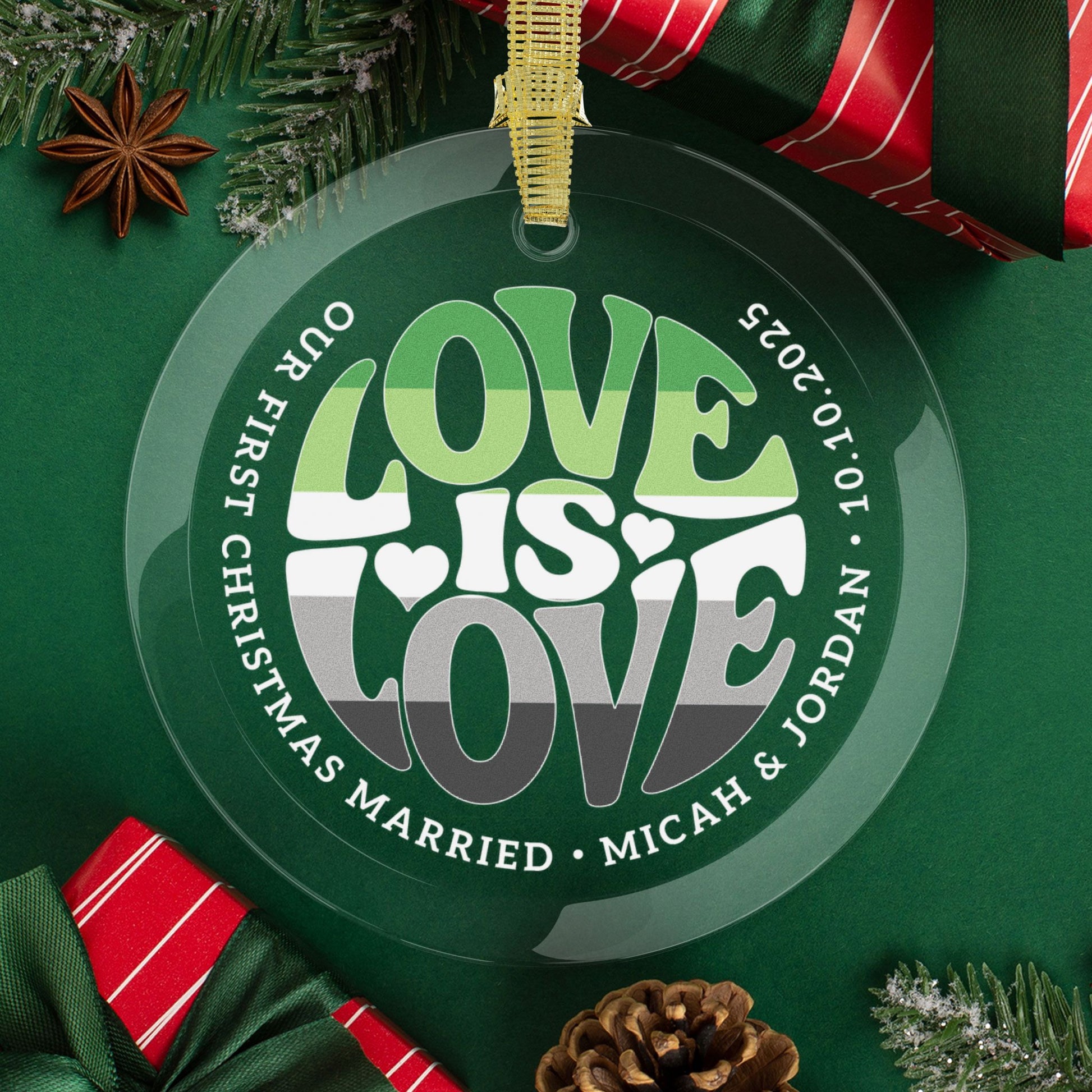 Round One Size Custom Glass Love is Love Aromantic Pride 3.5" Circle Ornaments