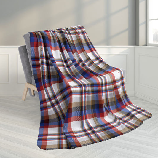 60" × 80" White, Red & Blue Gurnee IL Plaid Fleece Sherpa Blanket