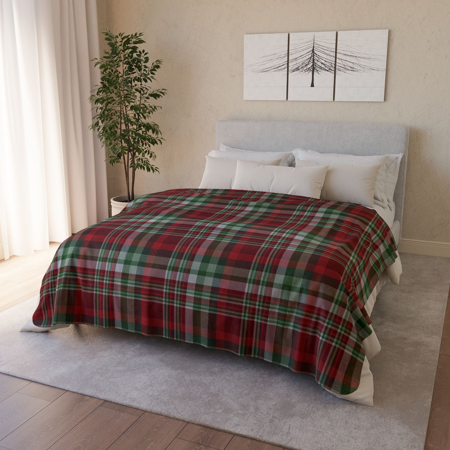 Christmas Green & Maroon Plaid Fleece Sherpa Blanket