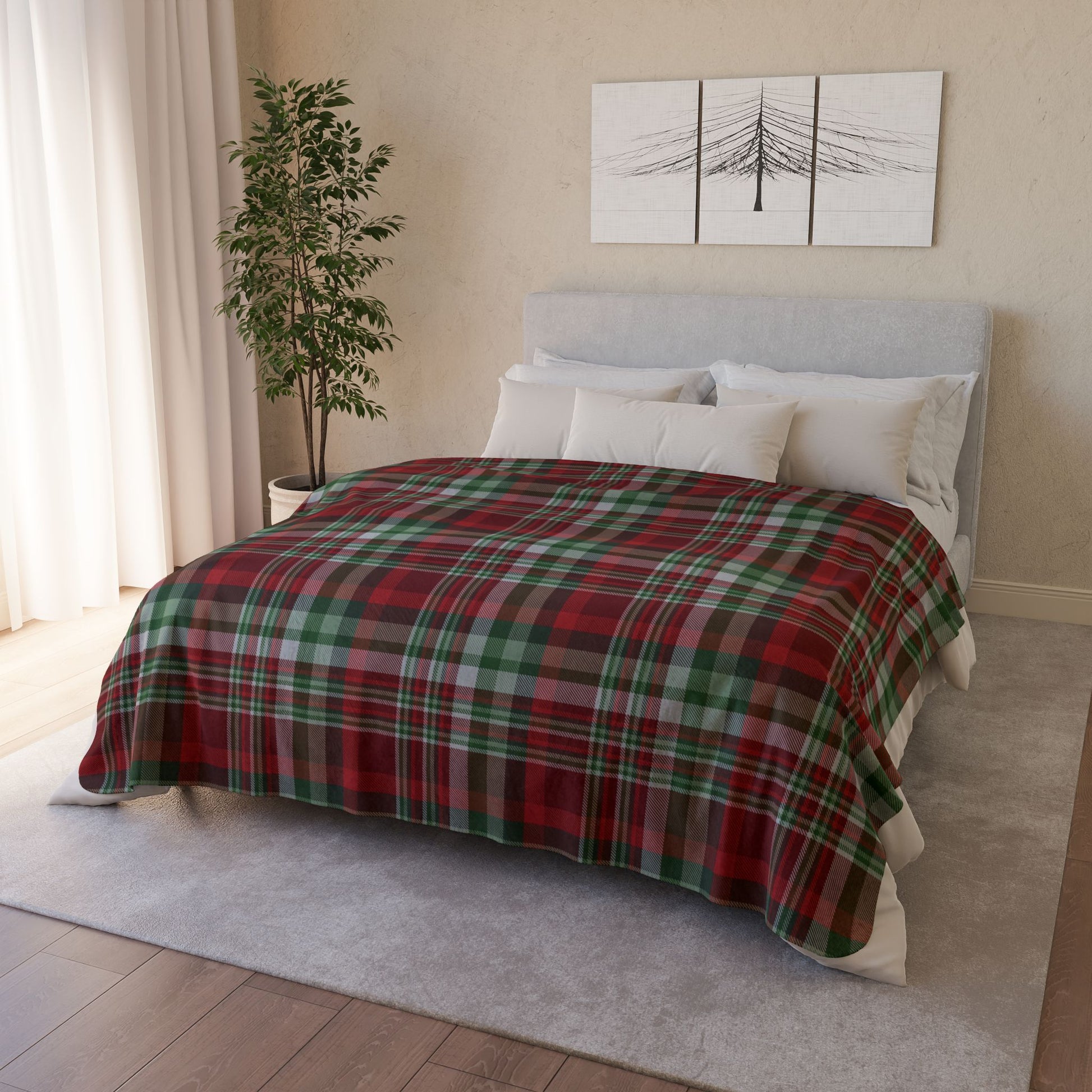 Christmas Green & Maroon Plaid Fleece Sherpa Blanket