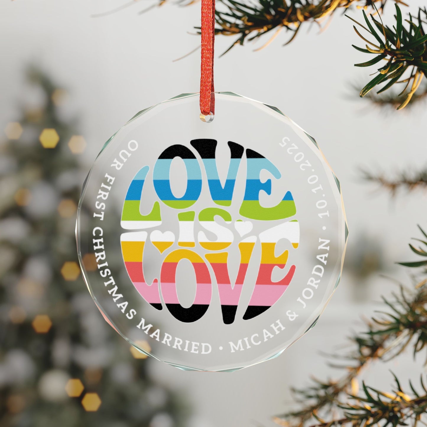 Custom Crystal Love is Love Queer Pride 3" Circle Ornament