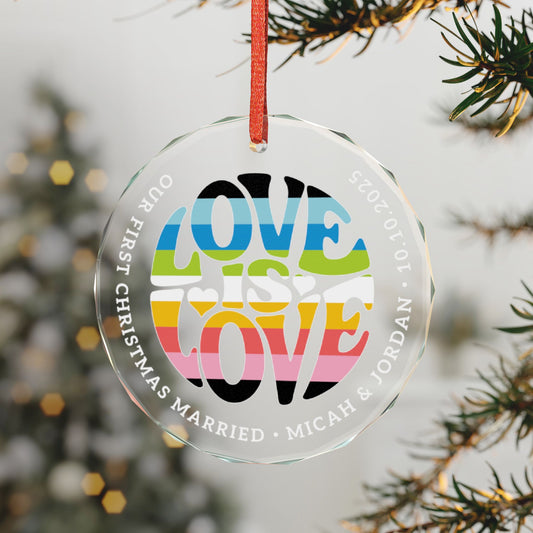 Custom Crystal Love is Love Queer Pride 3" Circle Ornament