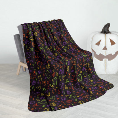 60" × 80" Halloween Fun Multiolor Pattern Fleece Sherpa Blanket