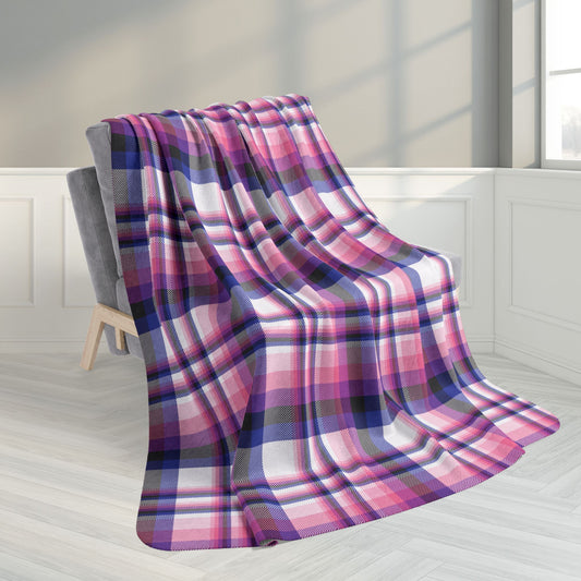 60" × 80" Grey Genderfluid Pride Plaid Fleece Sherpa Blanket