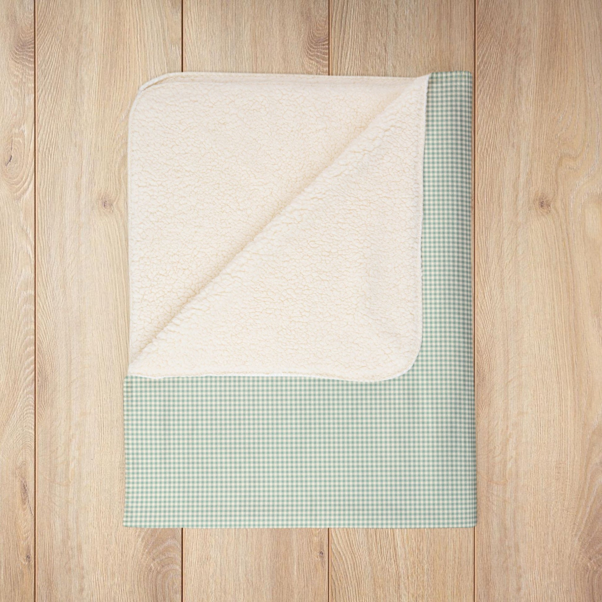 Green & Cream Gingham Fleece Sherpa Blanket