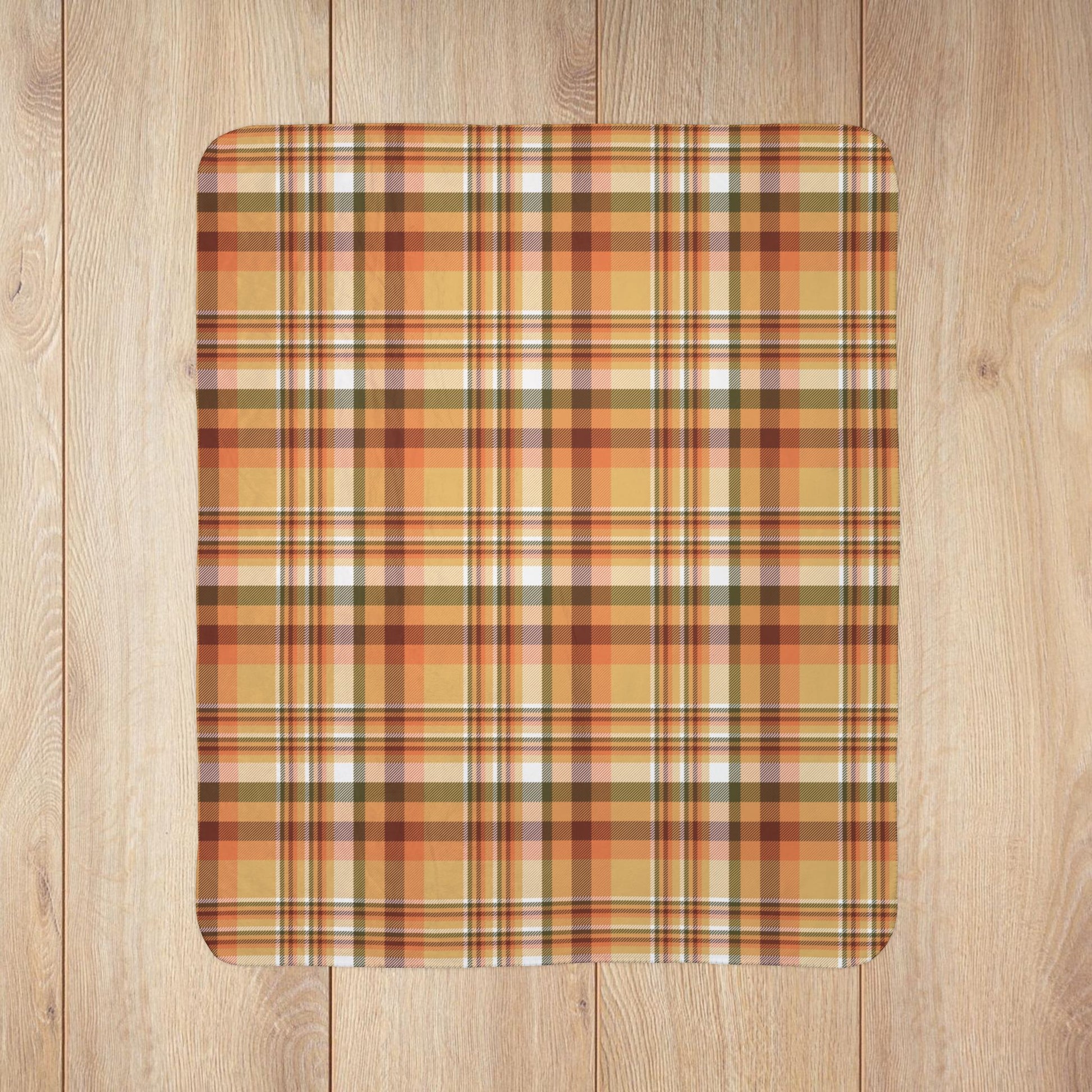 Autumn Tan Plaid Fleece Sherpa Blanket