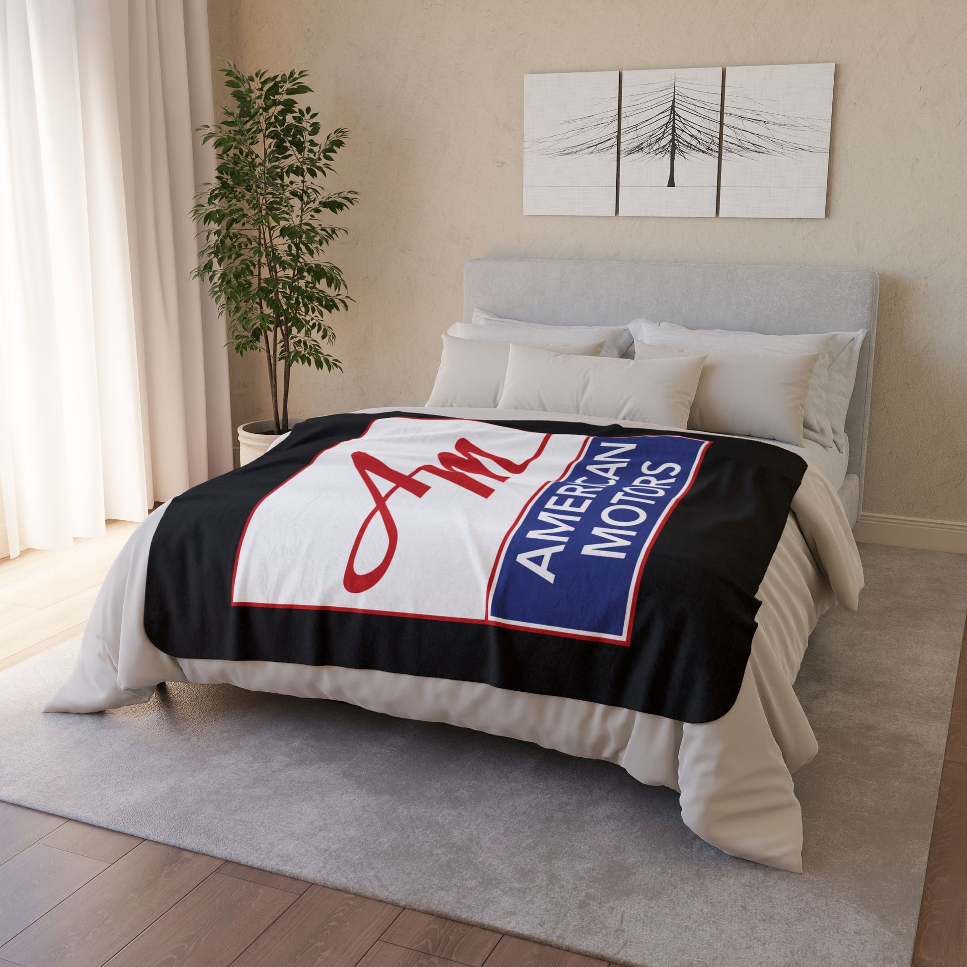 50" × 60" Grey AMC Square Logo Black Fleece Sherpa Blanket