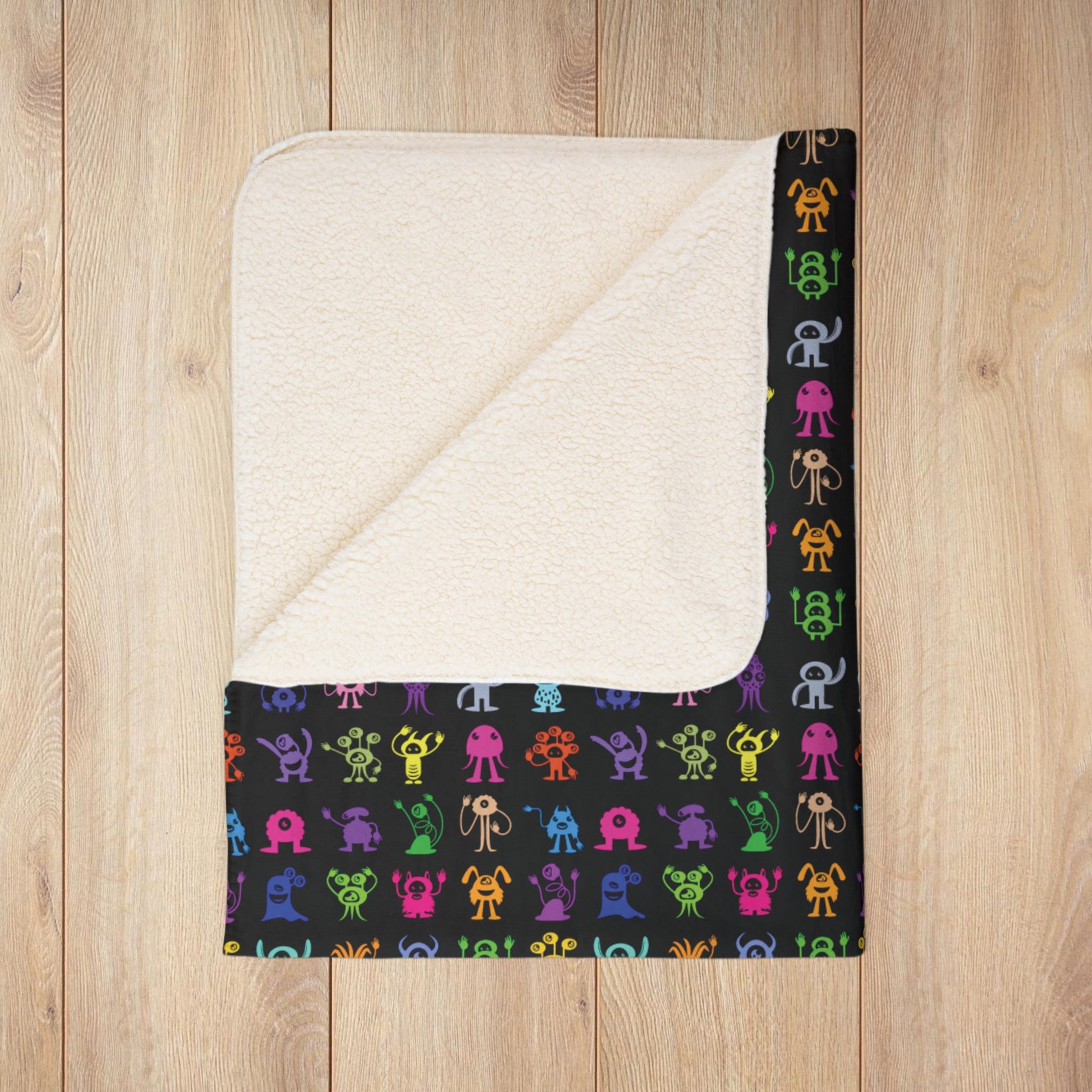 Halloween Multicolored Monsters Fleece Sherpa Blanket