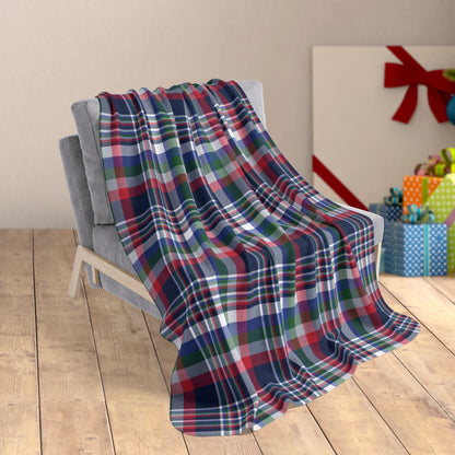 50" × 60" Christmas Red, White & Blue New England Boston MA Plaid Fleece Sherpa Blanket