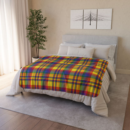 50" × 60" Beige Rainbow Pride Plaid Fleece Sherpa Blanket