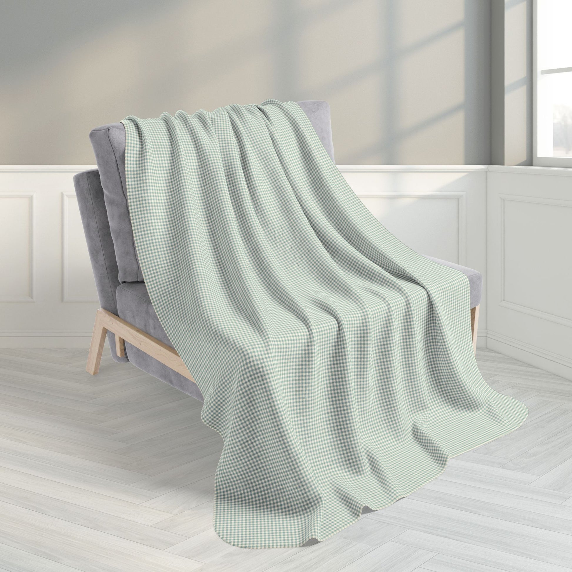 Green & Cream Gingham Fleece Sherpa Blanket