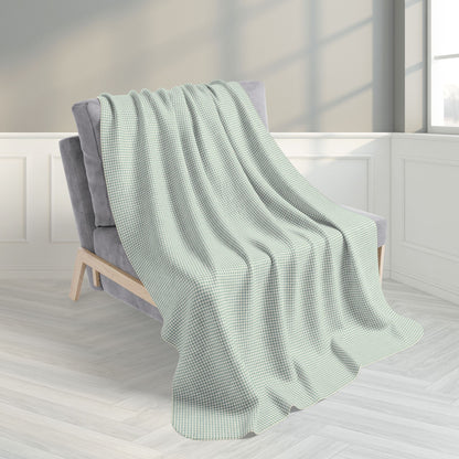 Green & Cream Gingham Fleece Sherpa Blanket