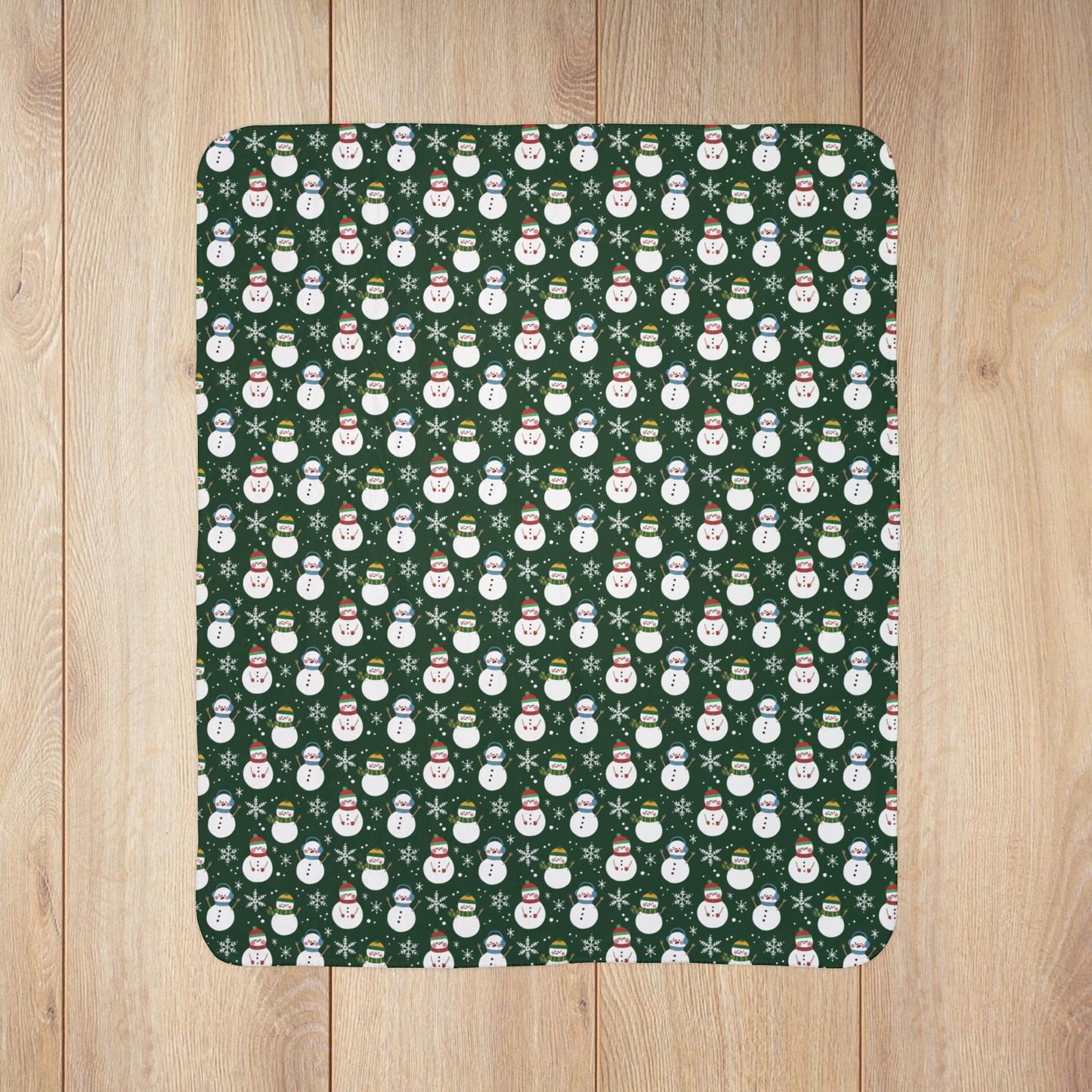 Christmas Snowman Green Fleece Sherpa Blanket