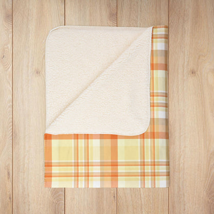 Summer Orange Plaid Fleece Sherpa Blanket